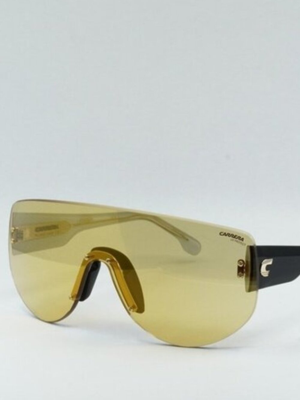 Carrera FLAGLAB 12 04CW ET Sunglasses Black Shield Frame, Yellow Lenses